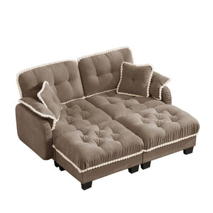 English Elm Chenille Cloud Loveseat with Tufted Cushions Pom-Pom Trim and Movable Ottoman Brown W714S01916