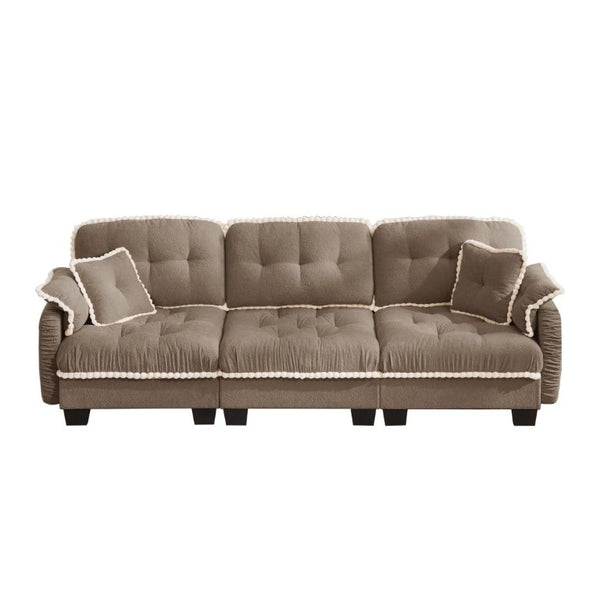 English Elm Chenille Cloud Sofa Three Seat Tufted Cushions Pom Trim Ergonomic Living Room Couch Brown W714S01917