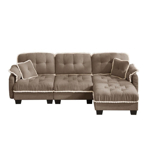 English Elm Chenille Cloud Sectional Sofa with Quilted Tufted Cushions and Movable Ottoman Lounge Seat Brown W714S01918