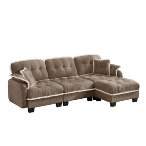 English Elm Chenille Cloud Sectional Sofa with Quilted Tufted Cushions and Movable Ottoman Lounge Seat Brown W714S01918