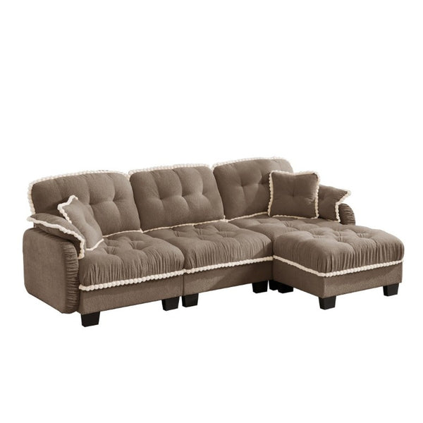 English Elm Chenille Cloud Sectional Sofa with Quilted Tufted Cushions and Movable Ottoman Lounge Seat Brown W714S01918