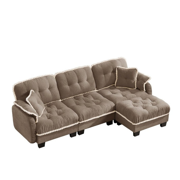 English Elm Chenille Cloud Sectional Sofa with Quilted Tufted Cushions and Movable Ottoman Lounge Seat Brown W714S01918