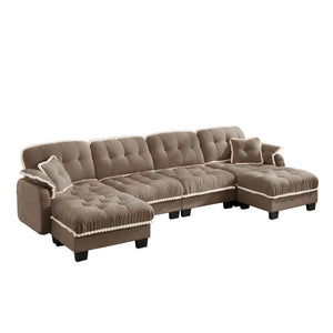 English Elm Chenille Cloud Sectional with Quilted Tufting Pom-Pom Accents and Versatile Ottoman Brown W714S01922