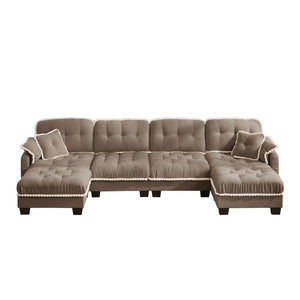 English Elm Chenille Cloud Sectional with Quilted Tufting Pom-Pom Accents and Versatile Ottoman Brown W714S01922