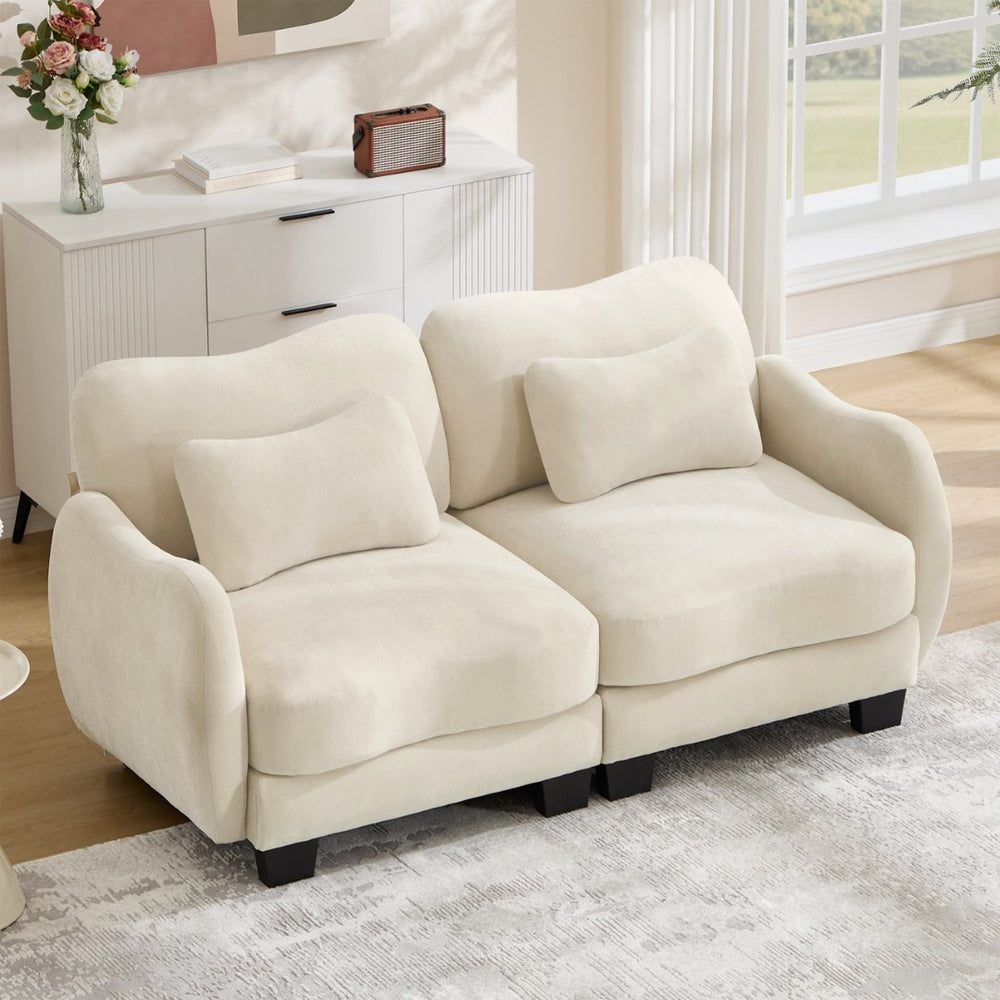 English Elm Chenille Upholstered Loveseat with Curved Silhouette Foam Cushions and Lumbar Pillow Support Beige W714S01923