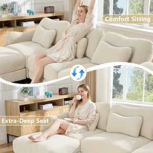 English Elm Chenille Upholstered Loveseat with Curved Silhouette Foam Cushions and Lumbar Pillow Support Beige W714S01923