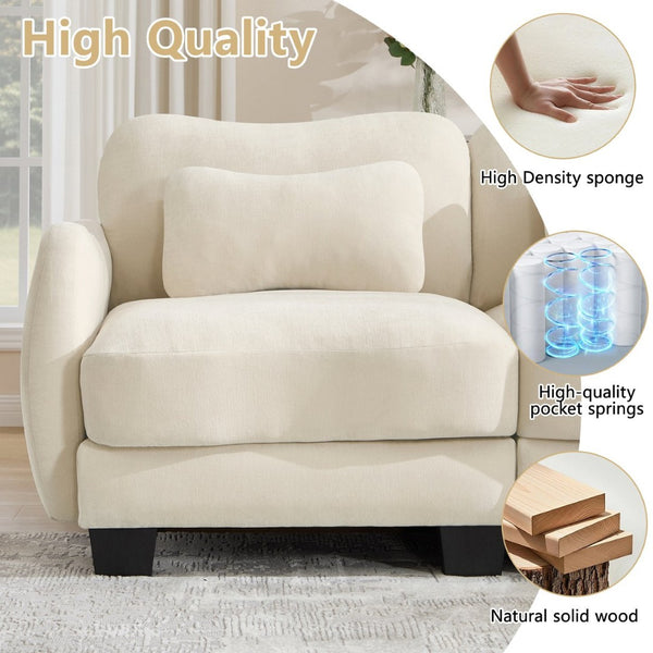 English Elm Chenille Upholstered Loveseat with Curved Silhouette Foam Cushions and Lumbar Pillow Support Beige W714S01923