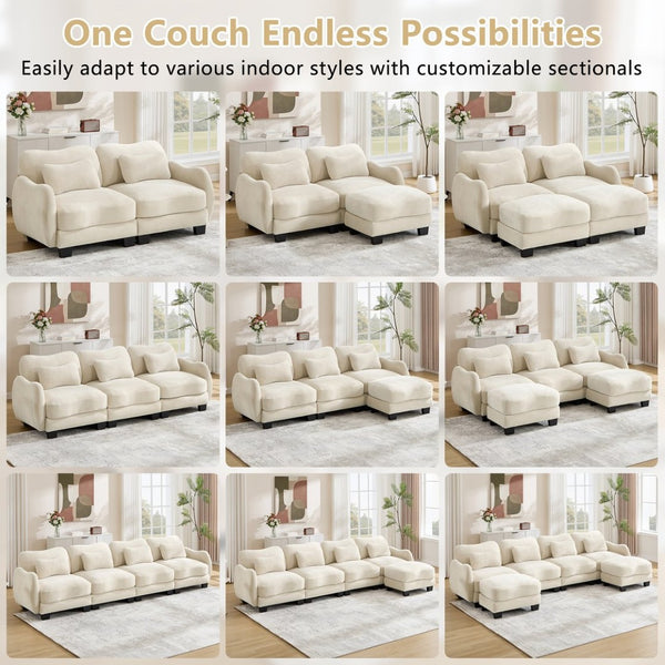 English Elm Chenille Upholstered Loveseat with Curved Silhouette Foam Cushions and Lumbar Pillow Support Beige W714S01923