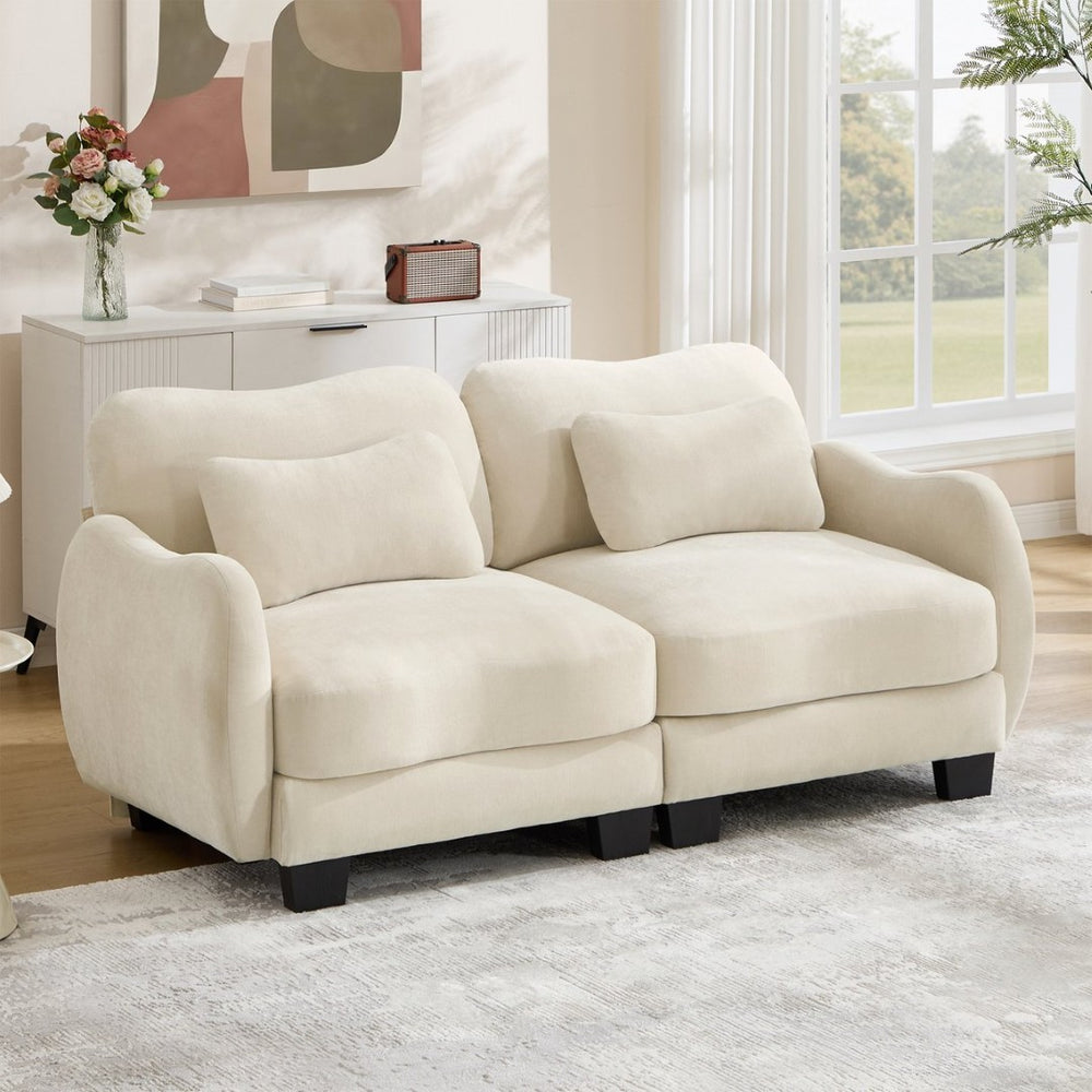 English Elm Chenille Upholstered Loveseat with Curved Silhouette Foam Cushions and Lumbar Pillow Support Beige W714S01923