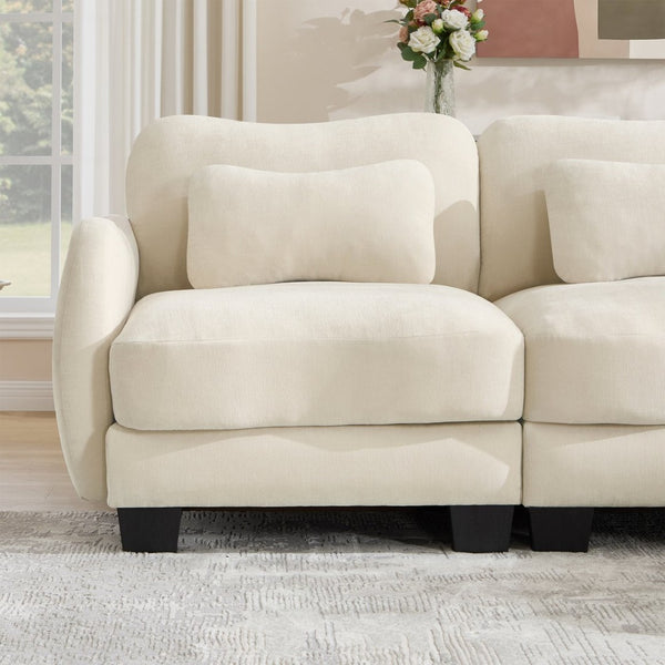 English Elm Chenille Upholstered Loveseat with Curved Silhouette Foam Cushions and Lumbar Pillow Support Beige W714S01923