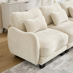 English Elm Chenille Upholstered Loveseat with Curved Silhouette Foam Cushions and Lumbar Pillow Support Beige W714S01923