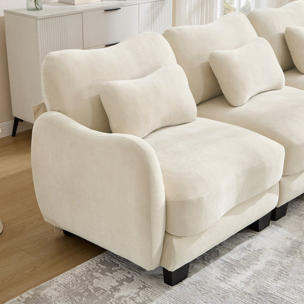 English Elm Chenille Upholstered Loveseat with Curved Silhouette Foam Cushions and Lumbar Pillow Support Beige W714S01923