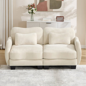English Elm Chenille Upholstered Loveseat with Curved Silhouette Foam Cushions and Lumbar Pillow Support Beige W714S01923