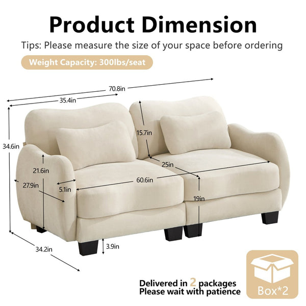 English Elm Chenille Upholstered Loveseat with Curved Silhouette Foam Cushions and Lumbar Pillow Support Beige W714S01923
