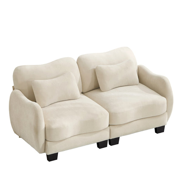 English Elm Chenille Upholstered Loveseat with Curved Silhouette Foam Cushions and Lumbar Pillow Support Beige W714S01923