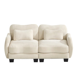 English Elm Chenille Upholstered Loveseat with Curved Silhouette Foam Cushions and Lumbar Pillow Support Beige W714S01923
