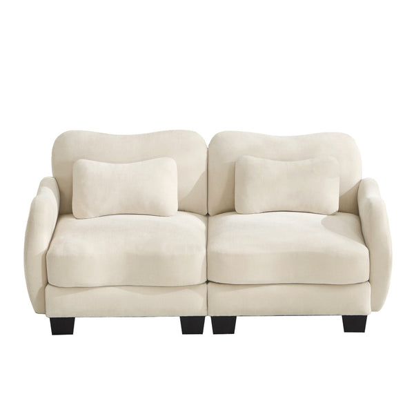 English Elm Chenille Upholstered Loveseat with Curved Silhouette Foam Cushions and Lumbar Pillow Support Beige W714S01923