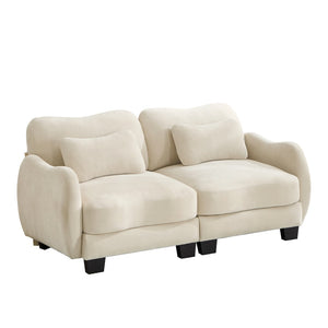 English Elm Chenille Upholstered Loveseat with Curved Silhouette Foam Cushions and Lumbar Pillow Support Beige W714S01923