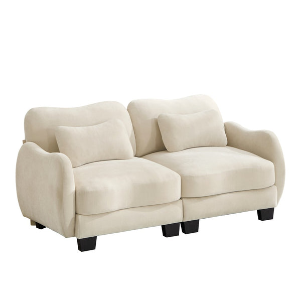 English Elm Chenille Upholstered Loveseat with Curved Silhouette Foam Cushions and Lumbar Pillow Support Beige W714S01923