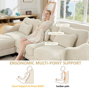 English Elm Chenille Upholstered Loveseat with Curved Silhouette Foam Cushions and Lumbar Pillow Support Beige W714S01923