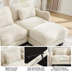 English Elm Chenille Upholstered Loveseat with Curved Silhouette Foam Cushions and Lumbar Pillow Support Beige W714S01923