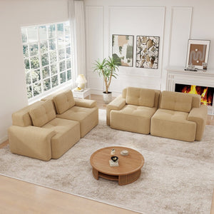 English Elm A Tufted Corduroy Modular Sofa Set with Pearl Piping for Living Rooms and Apartments Camel W714S01924
