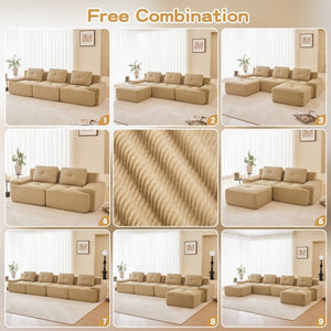 English Elm A Tufted Corduroy Modular Sofa Set with Pearl Piping for Living Rooms and Apartments Camel W714S01924