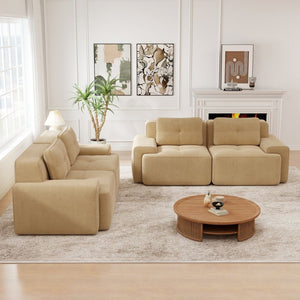 English Elm A Tufted Corduroy Modular Sofa Set with Pearl Piping for Living Rooms and Apartments Camel W714S01924