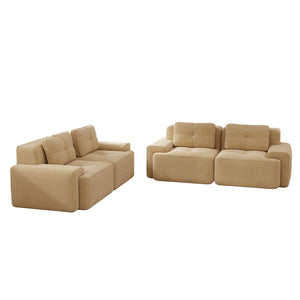 English Elm A Tufted Corduroy Modular Sofa Set with Pearl Piping for Living Rooms and Apartments Camel W714S01924