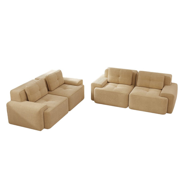 English Elm A Tufted Corduroy Modular Sofa Set with Pearl Piping for Living Rooms and Apartments Camel W714S01924