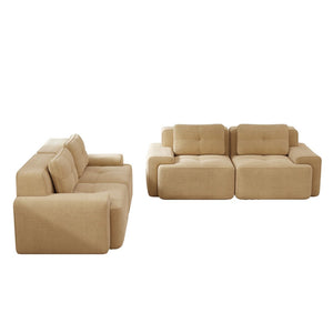 English Elm A Tufted Corduroy Modular Sofa Set with Pearl Piping for Living Rooms and Apartments Camel W714S01924