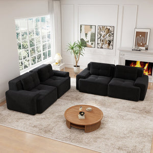 English Elm A Tufted Corduroy Modular Sofa Set with Pearl Piping for Living Rooms and Apartments Black W714S01925