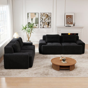 English Elm A Tufted Corduroy Modular Sofa Set with Pearl Piping for Living Rooms and Apartments Black W714S01925