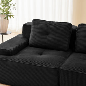 English Elm A Tufted Corduroy Modular Sofa Set with Pearl Piping for Living Rooms and Apartments Black W714S01925