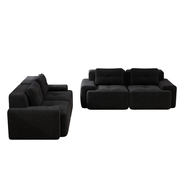 English Elm A Tufted Corduroy Modular Sofa Set with Pearl Piping for Living Rooms and Apartments Black W714S01925