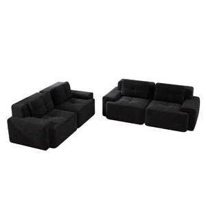 English Elm A Tufted Corduroy Modular Sofa Set with Pearl Piping for Living Rooms and Apartments Black W714S01925