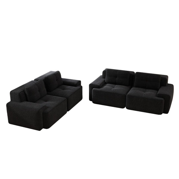 English Elm A Tufted Corduroy Modular Sofa Set with Pearl Piping for Living Rooms and Apartments Black W714S01925