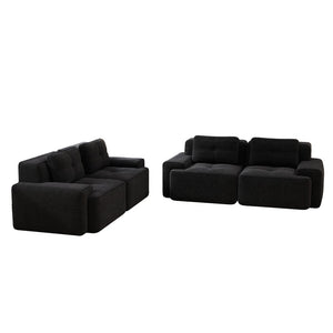 English Elm A Tufted Corduroy Modular Sofa Set with Pearl Piping for Living Rooms and Apartments Black W714S01925