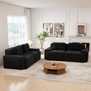 English Elm A Tufted Corduroy Modular Sofa Set with Pearl Piping for Living Rooms and Apartments Black W714S01925