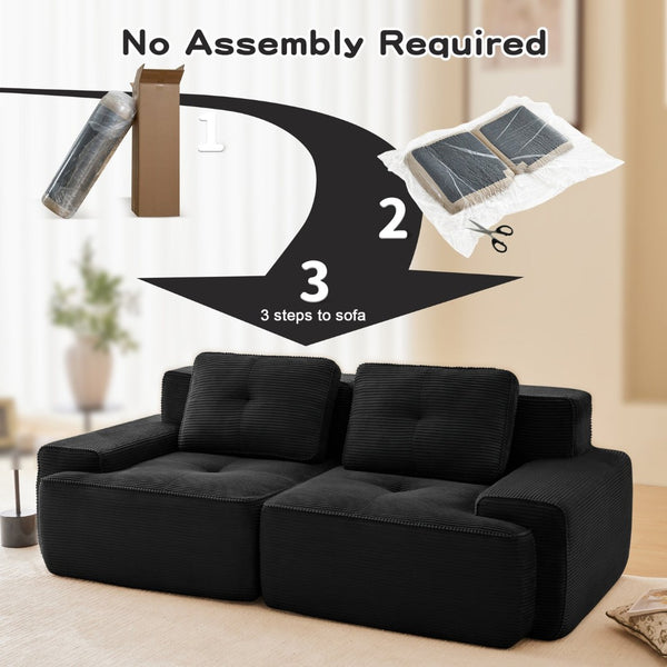 English Elm A Tufted Corduroy Modular Sofa Set with Pearl Piping for Living Rooms and Apartments Black W714S01925