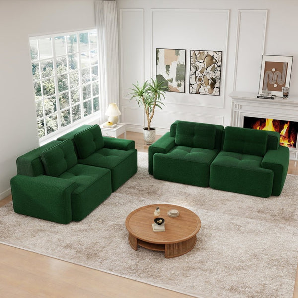 English Elm A Tufted Corduroy Modular Sofa Set with Pearl Piping for Living Rooms and Apartments Green W714S01926