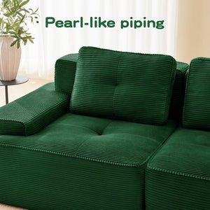 English Elm A Tufted Corduroy Modular Sofa Set with Pearl Piping for Living Rooms and Apartments Green W714S01926