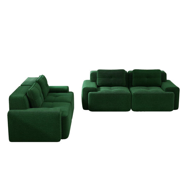 English Elm A Tufted Corduroy Modular Sofa Set with Pearl Piping for Living Rooms and Apartments Green W714S01926