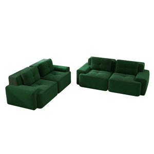 English Elm A Tufted Corduroy Modular Sofa Set with Pearl Piping for Living Rooms and Apartments Green W714S01926
