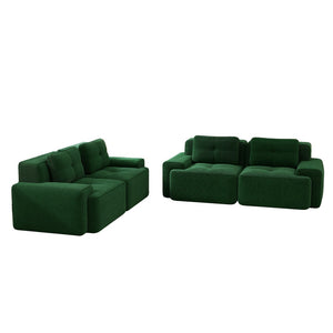English Elm A Tufted Corduroy Modular Sofa Set with Pearl Piping for Living Rooms and Apartments Green W714S01926