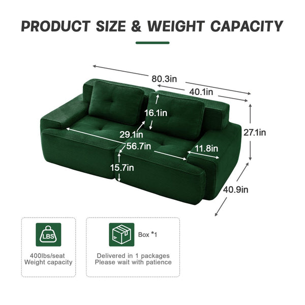 English Elm A Tufted Corduroy Modular Sofa Set with Pearl Piping for Living Rooms and Apartments Green W714S01926