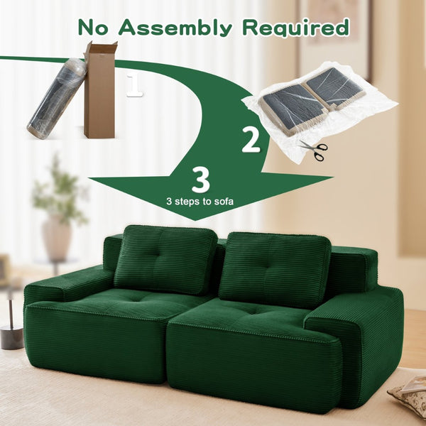 English Elm A Tufted Corduroy Modular Sofa Set with Pearl Piping for Living Rooms and Apartments Green W714S01926