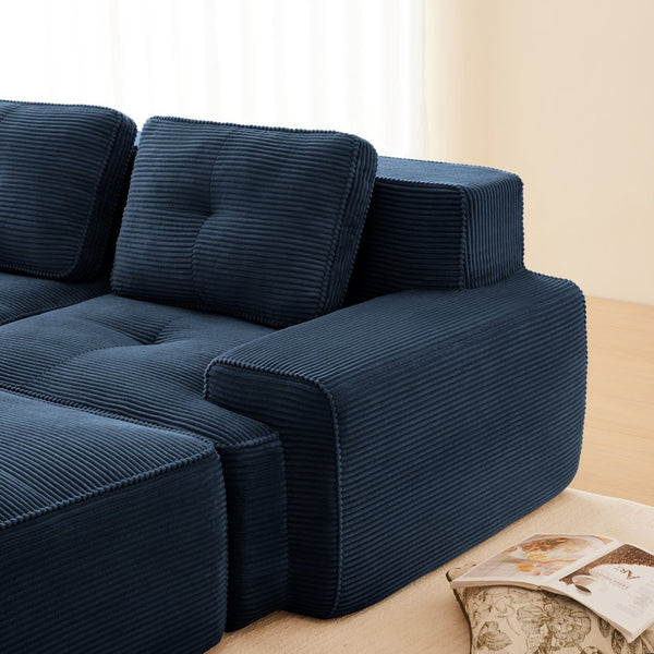 English Elm A Tufted Corduroy Modular Sofa Set with Pearl Piping for Living Rooms and Apartments Blue W714S01927