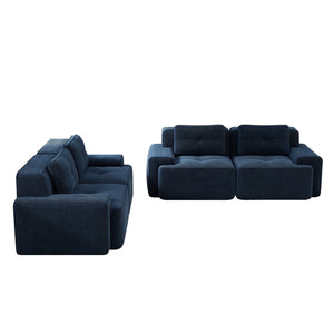 English Elm A Tufted Corduroy Modular Sofa Set with Pearl Piping for Living Rooms and Apartments Blue W714S01927