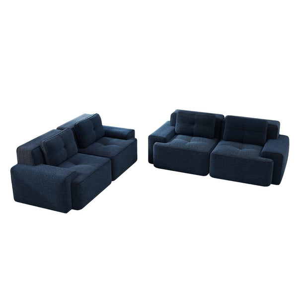 English Elm A Tufted Corduroy Modular Sofa Set with Pearl Piping for Living Rooms and Apartments Blue W714S01927